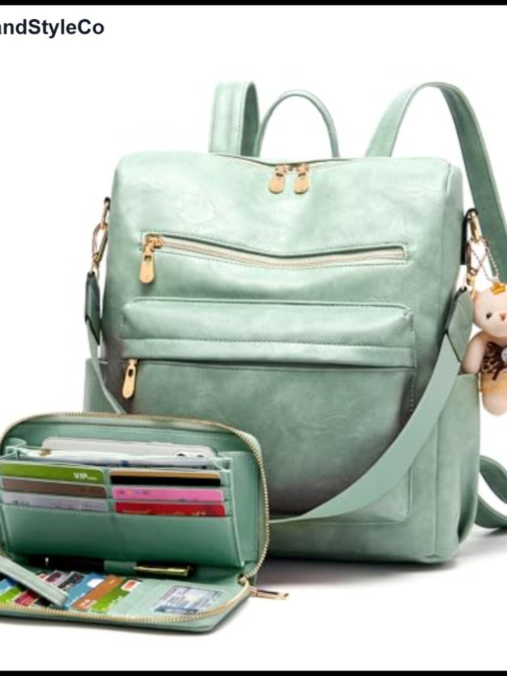 Women's Faux Leather Backpack Purse Set 2pcs Travel Handbag Shoulder Bag with